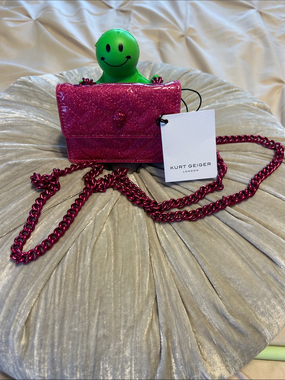 Kurt Geiger Glitter Pink Mini Chain Crossbody Bag